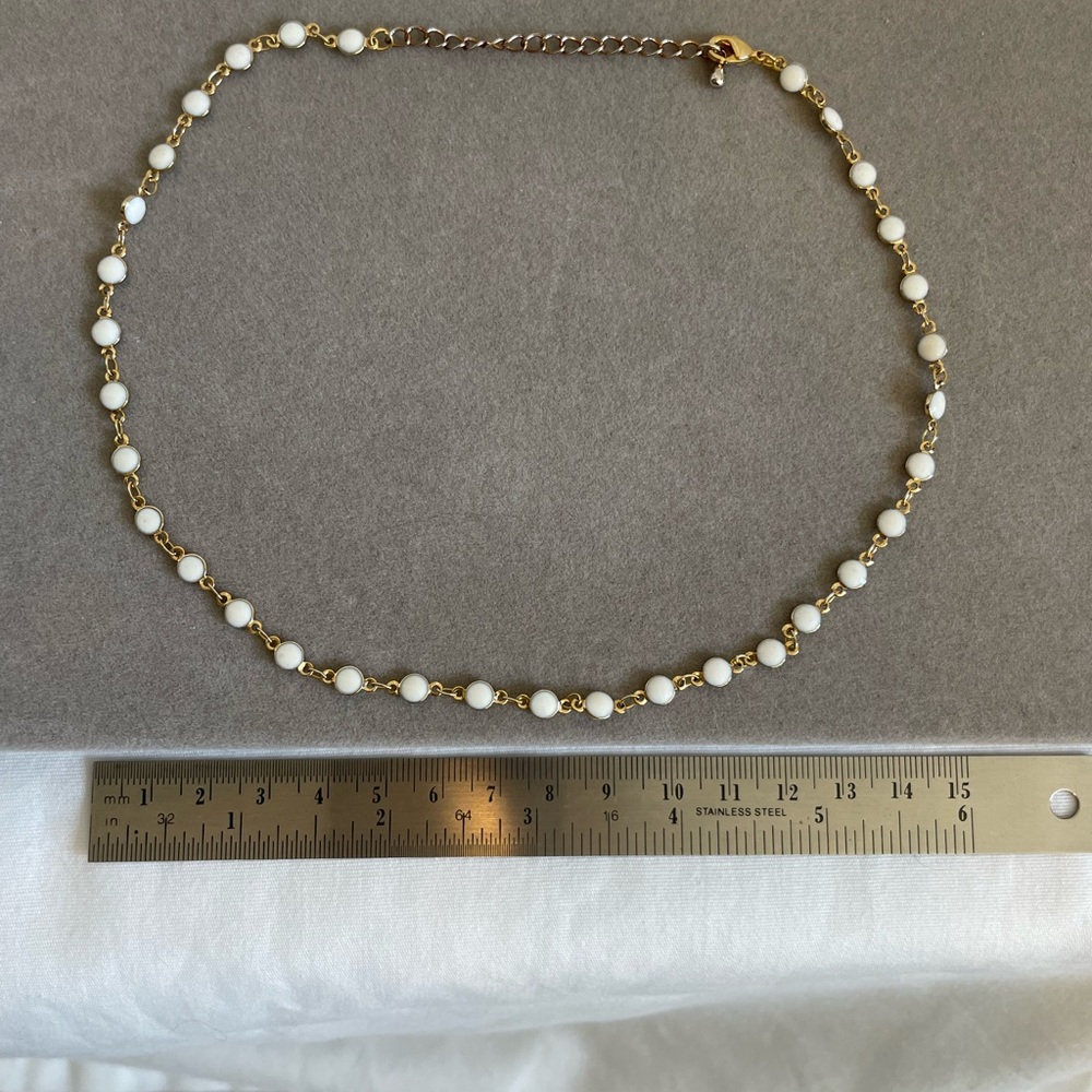 Gold and white choker and Y necklace set